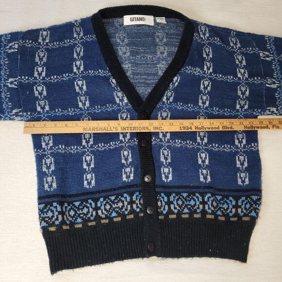 Vtg Gitano Sweater Mens Sz S Blue Knit 80s Aztec Ski Snow Korea Button Retro - Picture 8 of 16